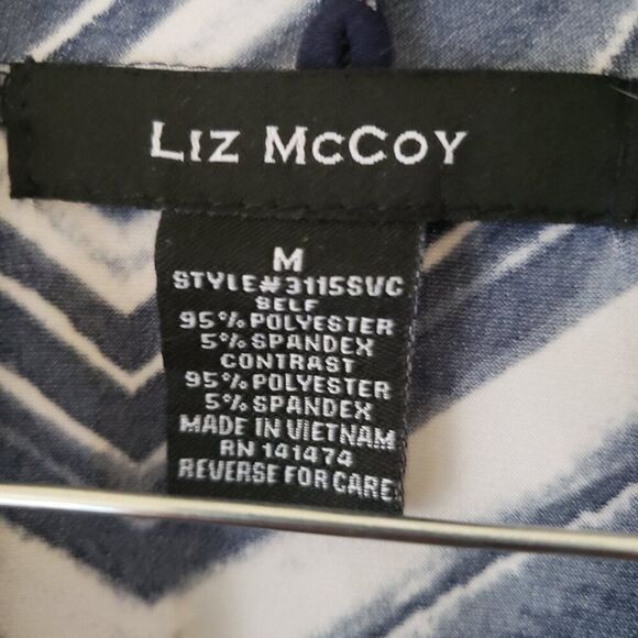 Liz McCoy Blue and White Short Sleeve Blouse with Attached Tank - Picture 4 of 4